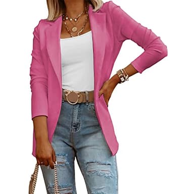 Womens Casual Long Sleeve Blazers Solid Color Knit Blazer Work Office Open Front Blazer Jacket Pink - Image 3