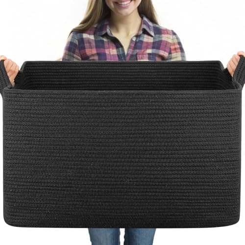 OIASKET 95L Extra Large Blanket Basket, 24" x 16.9" x 14.2" Woven Storage Basket for Living Room, Rectangle Nursery Blanket Storage for Toys, Towels, Dirty Clothes (Black) - Image 1