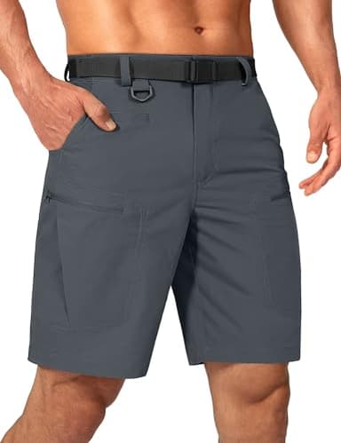 Shallowlulu Mens Cargo Hiking Shorts Water Resistant Quick Dry Lightweight Breathable Tactical Shorts with Nylon Belt(Steel Grey 32W/10L) - Image 1
