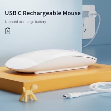 TENMOS M18 Bluetooth Mouse, USB C Rechargeable Wireless Mouse, Triple Mode (Dual Bluetooth+USB) Computer Silent Mice Portable with USB Receiver and Type C Adapter for Laptop/MacBook/iPad/PC - White - Image 4