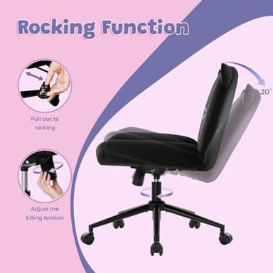 IWMH Armless Office Desk Chair with Wheels,Ergonomic Criss Cross Legged Computer Chair with Fabric Padded, Height Adjustable Wide Seat Vanity Chairs,Mid Back Task Chair for Home, Bedroom (Black) - Image 5