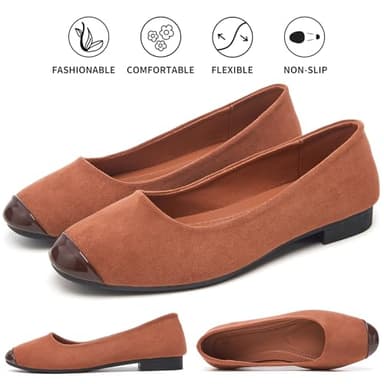 hash bubbie Women's Flats Shoes Ballet Flats Womens Round Toe Memory Foam Comfortable Dress Shoes Faux Suede Slip on Loafers for Women（Brown.US8） - Image 3