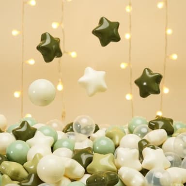 TRENDPLAY Star Ball Pit Balls 200 for Toddlers - Green Ball Pit Ball Shapes for Boys Girls Fun, Birthday Party, Christmas Decoration, Cream Colors Mix Green - Image 8