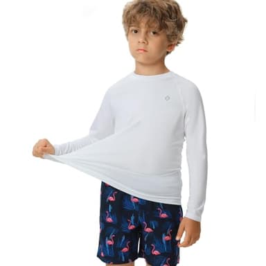 HODOSPORTS Boys UPF 50+ Rash Guard Swim Shirts Long Sleeve Quick Dry UV Protection Sun T-Shirts White - Image 2