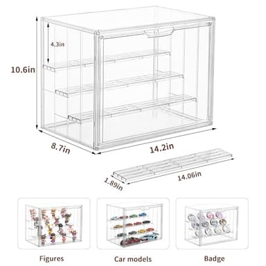 Display Case for Collectibles 4 Layer Updated Adjustable Acrylic Display Case with Magnetic Door Clear Stackable Display Box Hobby Display Cases for Figures, 2 Pack - Image 5