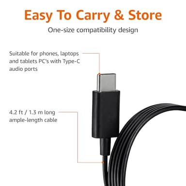 Amazon Basics Wired Earbuds with Microphone, In Ear Headphones, USB-C, 4.2 ft long cable, S/M/L Ear Tips, One size, Black - Image 3