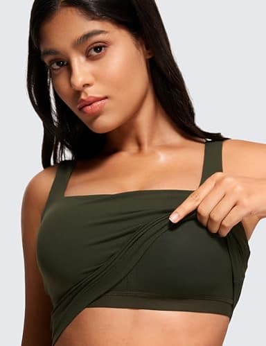 CRZ YOGA Butterluxe Womens Square Neck Longline Sports Bra - Workout Crop Tank Tops Padded Yoga Camisole with Built in Pads Olive Green Large - Image 4