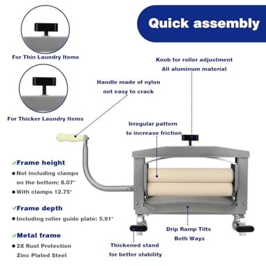 MADONGLI Clothes Wringer - Better Moisture Removal than Portable Washing Machine/Portable Dryer - Heavy Duty Off Grid Laundry Wringer | Perfect Towel Wringer for Chamois Cloth, Tile Sponge, etc. - Image 7