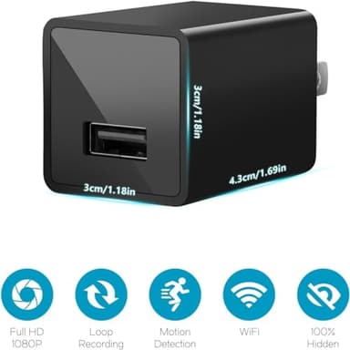 Keslom Wireless Smart USB Charger 1080P Spy Home Baby Monitor Surveillance Camera Detector Hidden Home WiFi Security Video Nanny Camera Motion Detection Remote View - Image 2