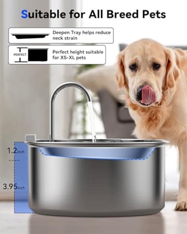 3.4Gal Dog Water Fountain for Large Dogs, 13L Stainless Steel Large Pet Fountain with Deeper & Wider Drinking Area, Automatic Dog Water Bowl Dispenser with Water Window & LED, Super Quiet - Image 6