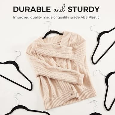 HOUSE DAY Premium Velvet Hangers 50 Pack Black, Non-Slip Flocked Felt Hangers, Sturdy Clothes Hangers with 360° Rotatable Hook, Heavy Duty Coat Hanger, Durable Slim Hanger for Closet Space Saving - Image 6