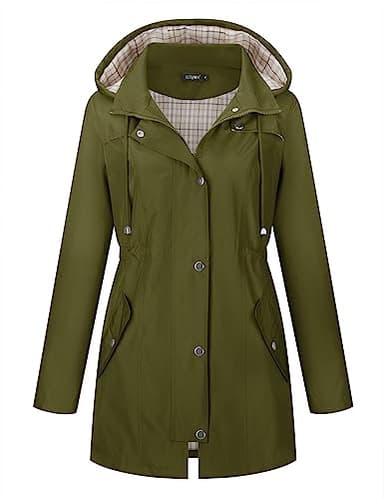 LOMON Women Rain Jacket Lightweight Hooded Jackets Women Lined Trench Coats Waterproof Outdoor Hiking Raincoat Amy Green S (Cute Plaid Lining) - Image 2