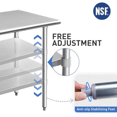 ROCKPOINT Stainless Steel Table for Prep & Work 24x48 Inches, NSF Metal Commercial Kitchen Heavy Duty Table with Adjustable Under Shelf and Table Foot for Restaurant, Home and Hotel - Image 5