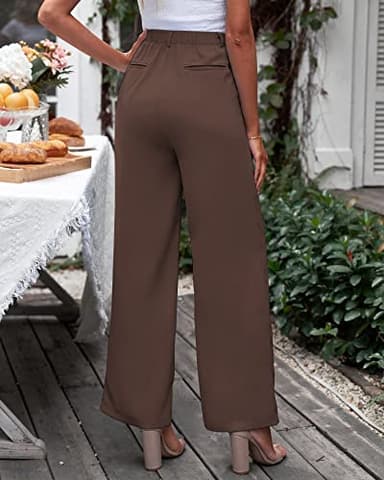 GRAPENT Flowy Pants High Waisted Wide Leg Trousers Womens Slacks Elastic Waist With Pockets Wide Leg Pants Brown Pants Old Money Aesthetic Clothing Women Color Chocolate Brown Size Small Size 4 Size 6 - Image 2