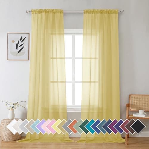 Aiyufeng Yellow Sheer Curtains 2 Panel Sets 90 Inches Long - Transparent Light Weight Soft Yellow Window Treatment Panels for Study Room/Living Room/Guest Room, Per Panel W42 X L90 inches - Image 1