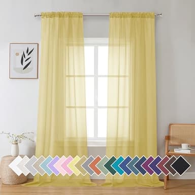 Aiyufeng Yellow Sheer Curtains 2 Panel Sets 90 Inches Long - Transparent Light Weight Soft Yellow Window Treatment Panels for Study Room/Living Room/Guest Room, Per Panel W42 X L90 inches - Image 1