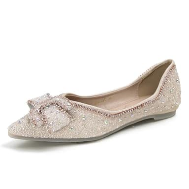 LiupanUp Women's Pointed Rhinestone Flat Shoes Glitter Flowers Wedding Comfortable Dress Shoes 1Apricot size9 - Image 2