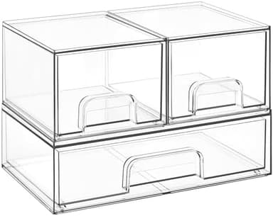 Vtopmart Stackable Storage Drawers Set of 3,Clear Plastic Organizer Bins for Makeup, Cosmetics, Beauty Supplies,Ideal for Vanity, Bathroom,Cabinet,Pantry Organization - Image 3