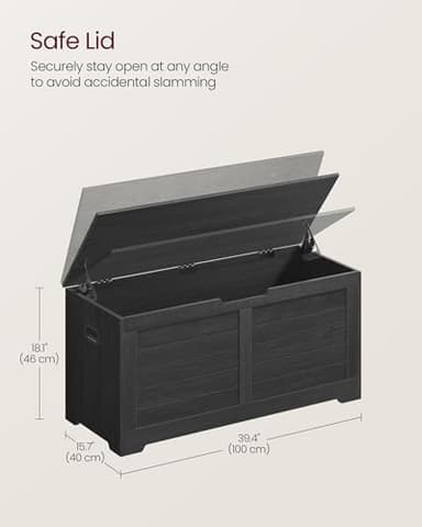 VASAGLE Storage Chest, Storage Bench with 2 Safety Hinges, Farmhouse Style, 15.7 x 39.4 x 18.1 Inches, for Entryway, Bedroom, Living Room, Charcoal Gray ULSB061B01 - Image 3
