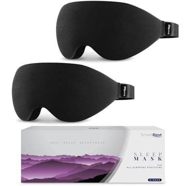 SmartRest Sleep Mask [2 Pack] - Eye Mask for Sleeping - Ultra Lightweight for Side Sleepers, Contoured, 100% Blackout Sleeping Masks for Women and Men, Blindfold and Eye Covers - S1 Black - Image 1
