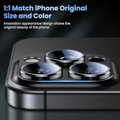Uyiton Compatible with iPhone 16 Pro/iPhone 16 Pro Max Camera Lens Protector - [Not Easy to Break][Strong Adsorption][Case-Friendly] Metal Tempered Glass Rear Camera Screen Cover - Black Titanium - Image 5