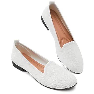 BABUDOG Women's Sparkly Flats Shoes Shiny Mesh Loafers Shoes Soft Memory Foam Flats(Sparkly White.US9) - Image 1