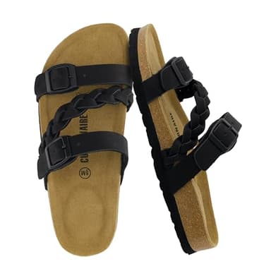 CUSHIONAIRE Women's Cork Footbed Sandal - Comfortable, Adjustable Straps, Arch Support, Wide Widths Available, Boho Chic Summer Slides, Black 10 - Image 1