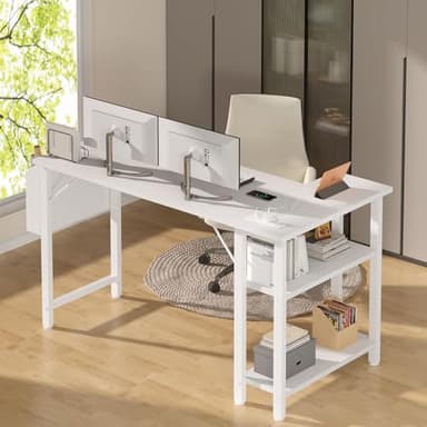 Lufeiya White L Shaped Computer Desk with Power Outlet Shelves, 47 Inch Corner Desk for Home Office Bedroom, L-Shaped Study Writing Working PC Desks, White - Image 4