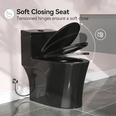 HOROW T0338WB Elongated One Piece Toilet Black, Compact Modern Toilet with Comfortable Seat Height, ADA Chair Height 17.3", Power Dual Flush 0.8/1.28 GPF & MAP 1000g, Matte Black, 12" Rough-in - Image 8
