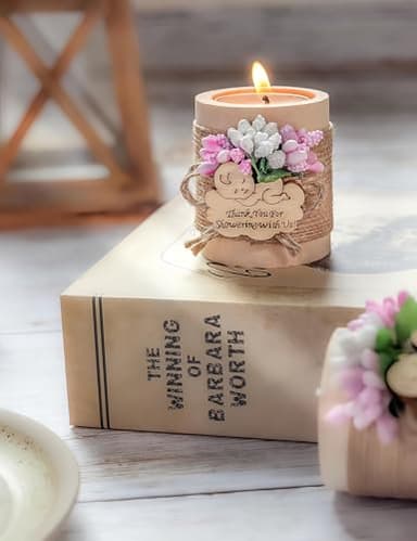 Ju's Favors Wooden Candle Holders (Set of 10), Baby Shower Favors, Candle Favors for Guests, Baby Christening Party Favors for Guests.(Light brown-pink) - Image 9