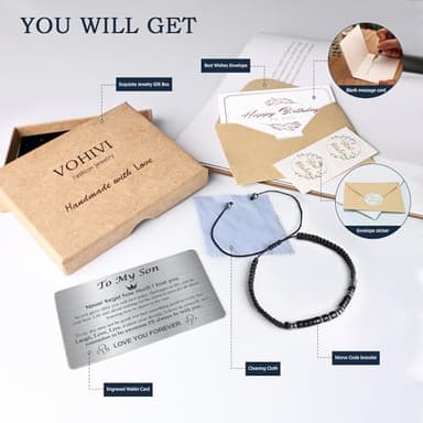VOHIVI Teens Boys Gift Ideas: Morse Code 'I LOVE YOU' Bracelet for Son - Adjustable, Handmade Christmas Stocking Stuffers, Valentines, Easter Basket, Graduation Gifts - Image 2