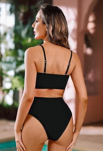 Pink Queen Women's Removable Strap Pad High Waist Bikini Set Swimsuit Black S - Image 5