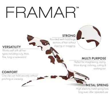 FRAMAR Cow Print Alligator Clips For Hair Styling – Professional Alligator Hair Clips For Women, Western Hair Clip For Women, Cow Print Hair Clips For Styling, Cow Print Stuff – Matte – 4 Pc - Image 2
