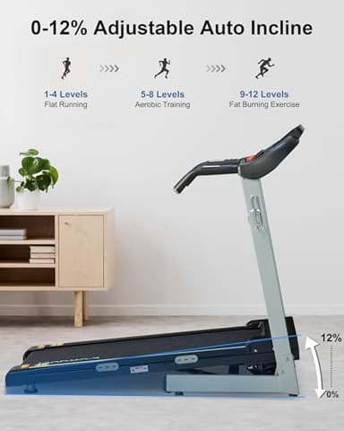 BORGUSI Auto Incline Treadmill with 300 LBS Capacity, 3HP Folding Electric Treadmills for Home, Running Machine with 17.5 Wide Belt, Shock Absorption, 8.5 MPH Speed, Preset Programs, Bluetooth Speaker - Image 5