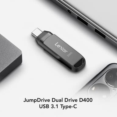 Lexar 256GB JumpDrive Dual Drive D400 USB 3.2 Type-C & Type-A Flash Drive for Storage Expansion, Photo Back-up for iPhone 15, Up to 130MB/s, Metal Housing & Swivel Design, Titanium (LJDD400256G-BNQNU) - Image 2