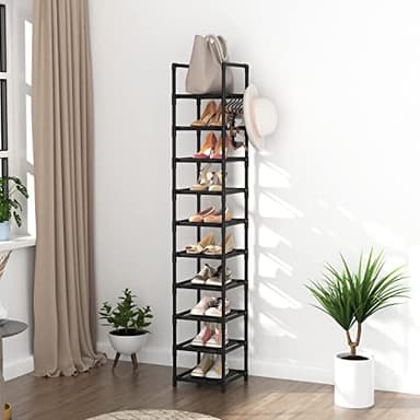 LANTEFUL Tall Narrow Shoe Rack for Entryway, 10-Tier Sturdy Metal Shoe Shelf Storage 10-15 Pairs of Shoes and Boots, Space Saving Corner Shoe Rack Organizer for Closet,Doorway,Garage,Living Room - Image 7