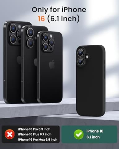 OuXul Designed for iPhone 16 Case 6.1"- Slim Liquid Silicone Cover with [Soft Anti-Scratch Microfiber Lining], Shockproof 3-Layer Full Protection (Black) - Image 6