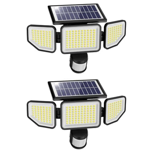 Onforu 4500LM Solar Lights Outdoor, 3 Heads Security Lights with Remote Control, IP65 Waterproof Motion Sensor Lights, 3 Modes Flood Lights for Wall, Porch, Yard, Outside, 2 Pack - Image 1