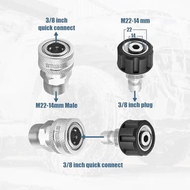 SITIMIMIL Pressure Washer Quick Connect Kit(9PCS),M22 14mm to 3/8" Quick Disconnect,3/4" to Quick Release Pressure Washer Accessories,Stainless Steel Adapter Set for Power Washer - Image 5