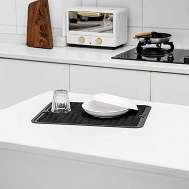 MicoYang Silicone Dish Drying Mat for Multiple Usage,Easy clean,Eco-friendly,Heat-resistant Silicone Mat for Kitchen Counter or Sink,Refrigerator or drawer liner Black L 16 inches x 12 inches - Image 5