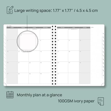 POPRUN Planner 2025-2026 (Large - 8.5'' x 10.5'') Academic Weekly Calendar (July 2025 - June 2026) with Hourly Time Slots, Monthly Tabs, 100GSM Thick Papers, Spiral Leather Cover - Green - Image 4
