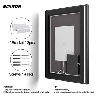 SMIROR 40 x 32 Black LED Bathroom Mirror for Wall, lluminatted Vanity Mirrors with Lights, Anti-Fog, 3 Colors, Dimmable, Memory, Shatterproof, ETL Listed (Front Lit and Backlit) - Image 7