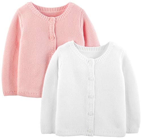 Simple Joys by Carter's Baby 2-Pack Knit Cardigan Sweaters, White/Pink, 0-3 Months - Image 1