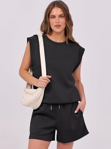 ANRABESS Two Piece Sets for Women 2025 Summer Short Lounge Set Casual Beach Vacation Outfits Spring Sweatsuits Tracksuit Black Small - Image 2