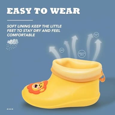 FUNCOO PLUS Kids Rain Boots Toddler Rain Shoes Children Waterproof Boots for Boys and Girls Yellow Lion Little Kid Size 12 - Image 3
