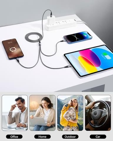 USB C Multi Charging Cable 3A,[3Pack 4FT] 3 in 1 Charging Cable Nylon Braided Multiple Phone Charger Cord Fast iPhone Charging Cord with Type-C,Micro USB,IP Port for iPhone16/15/14/Android and More - Image 8