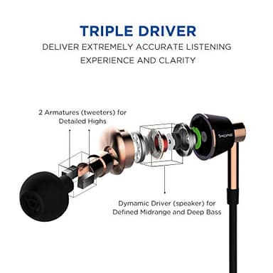1MORE Triple Driver In-Ear Earphones Hi-Res Headphones with High Resolution, Bass Driven Sound, MEMS Mic, In-Line Remote, High Fidelity for Smartphones/PC/Tablet - Gold - Image 5