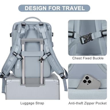 coofay Large Travel Backpack For Women Men Airline Approved Carry On Backpack Flight Approved Waterproof Sports Luggage Backpack Casual Daypack Hiking Backpack Grey Blue - Image 7