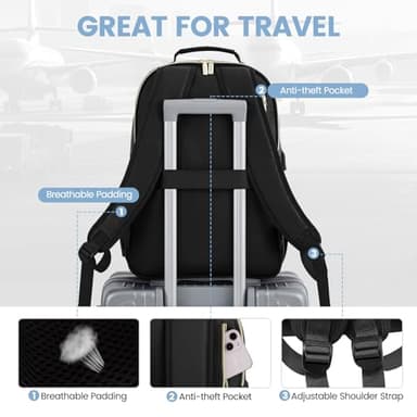 LOVEVOOK Leather Backpacks for Women,15.6 inch Leather Laptop Backpack Women Computer Backpack Laptop Bag,Stylish Quilted Travel Backpack Purse Work Bag College Teacher Backpacks with USB Port,Black - Image 6