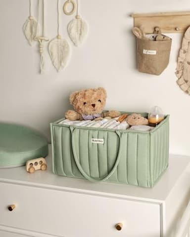 Blissful Diary Baby Diaper Caddy Organizer, Stylish Storage Basket for Newborn Essentials and Diaper Station, Gift for Baby Shower and Registry Must-Have, Sage Green - Image 7